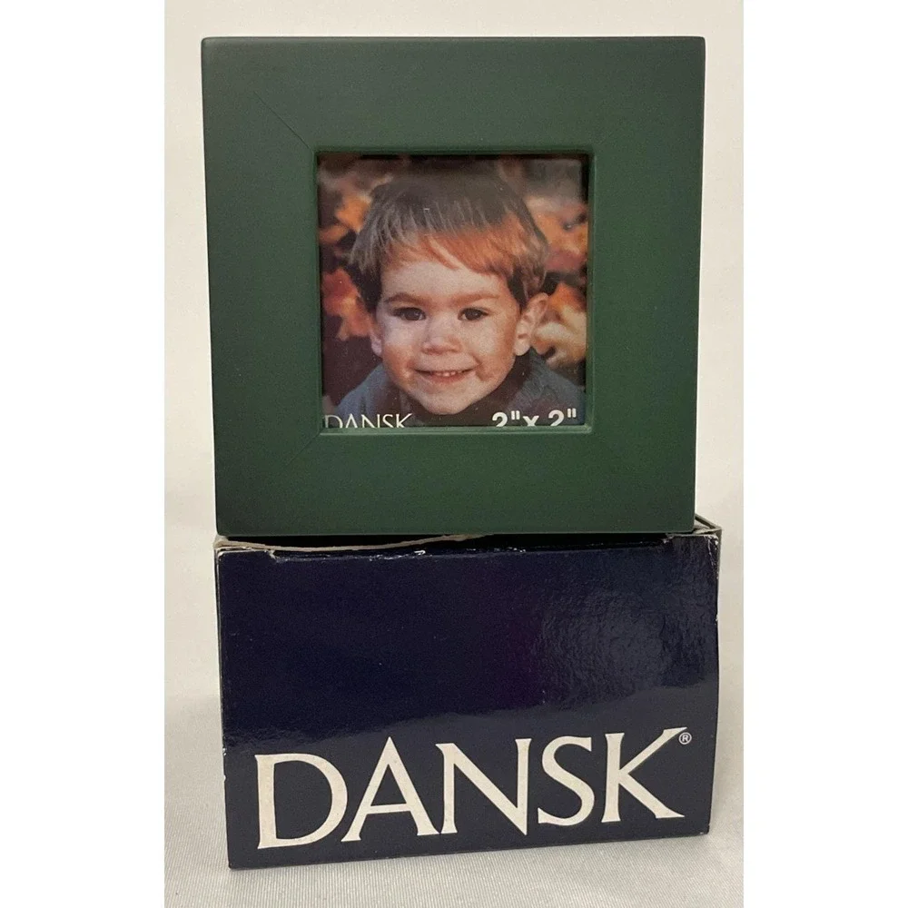 Vintage Dansk MCM Small Picture Frame Green Wood Cube 3 X 3 NEW IN BOX